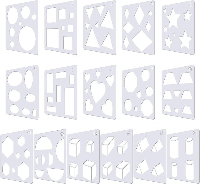 Outus 16 Pieces Kids Drawing Stencils Basic Shape Plastic Drawing Stencil by Outus