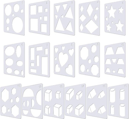 Outus 16 Pieces Kids Drawing Stencils Basic Shape Plastic Drawing Stencil by Outus