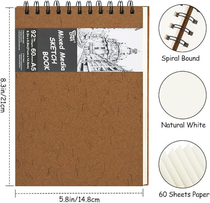 8.3x5.8 Sketch Book, Top Spiral Bound Sketch Pad, 60sheets 92lb/150gsm Nature - Image 2