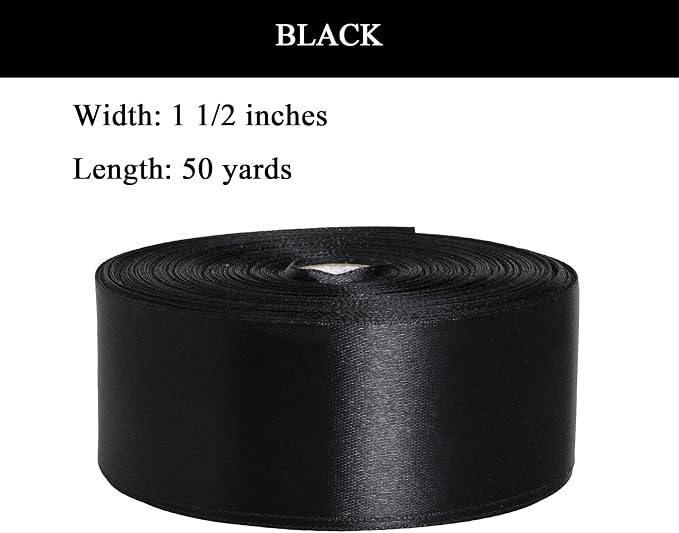 1 1/2 Inch Black Solid Satin Ribbon, 50 Yards Craft Fabric Ribbon - Image 2