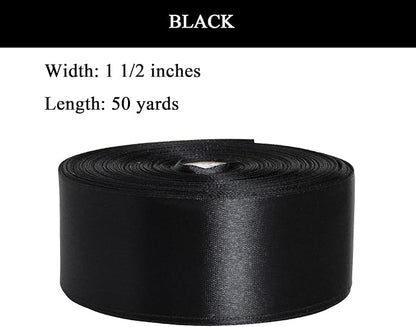 1 1/2 Inch Black Solid Satin Ribbon, 50 Yards Craft Fabric Ribbon - Image 2