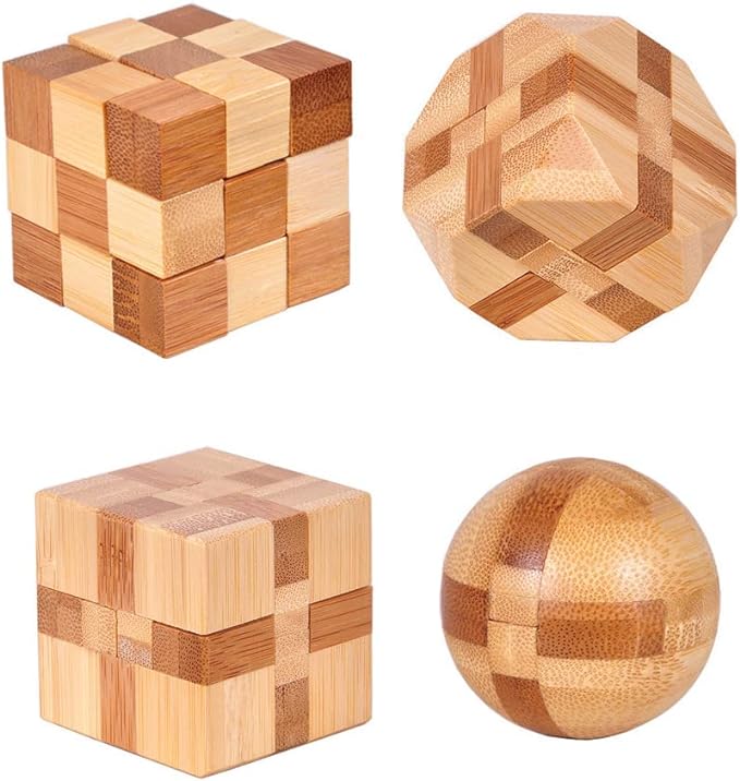 4 Pack Wooden Puzzle Games Brain Teasers Toy- 3D Puzzles by Unknown