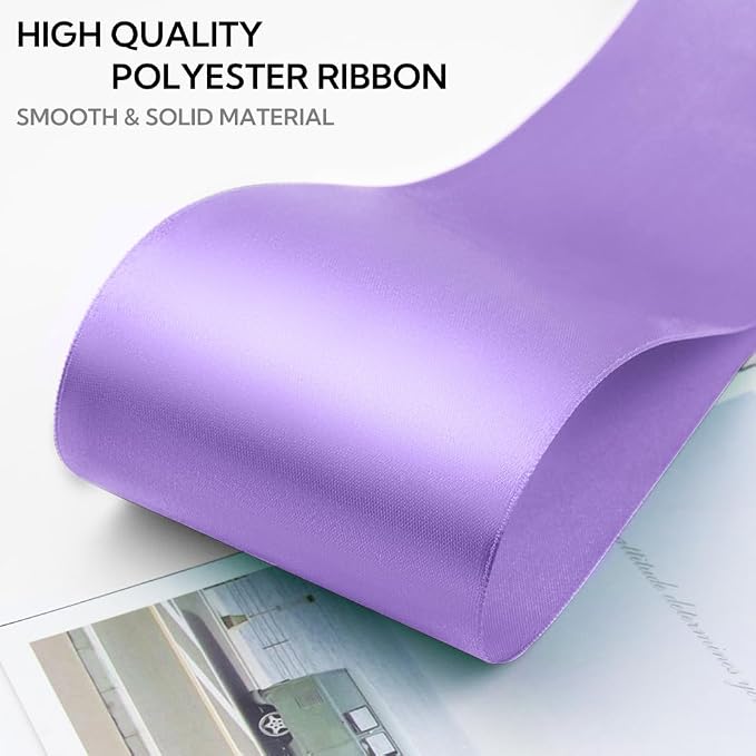 3 Inch 25 Yard Wide Satin Ribbon Light Purple, Solid Fabric Large Ribbon Roll - Image 3