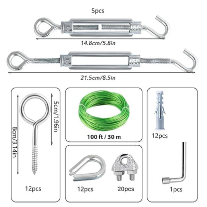 100 Ft Turnbuckles for Cables Wire, 3/16" Green PVC Coated Wire Rope Kit - Image 2