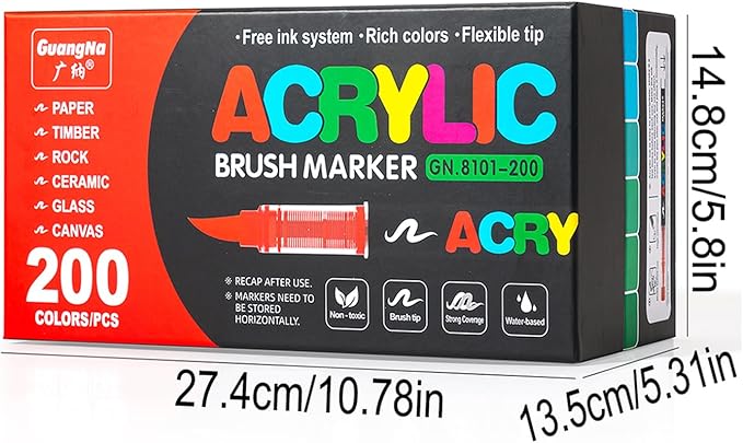 Acrylic Paint Markers Pens, 200 Vivid Colors Acrylic Markers Set, Direct Liquid - Image 3