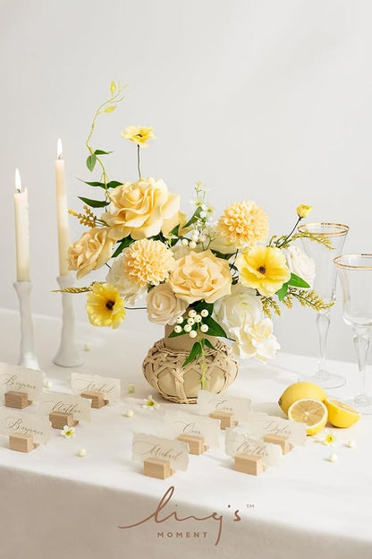 Ling's moment Creamy Yellow Dahlia Foam Artificial Flowers Real Touch Faux Fake - Image 4