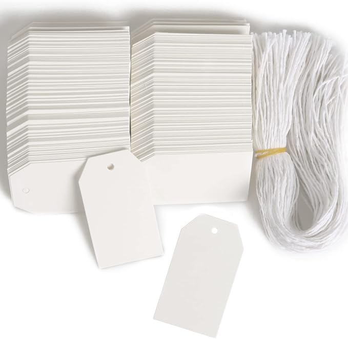 200 PCS Paper Gift Tags with Free 200 PCS Cotton Strings, Blank Hangtags by LAOBAN