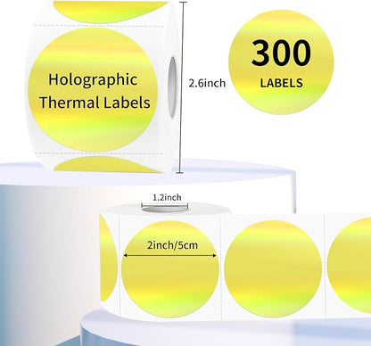 2" Circle Holographic Thermal Label Stickers, Round Printable Rainbow Glitter - Image 2