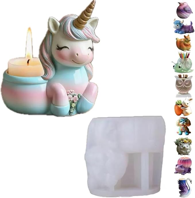 Animal Resin Molds Silicone 3D Cute Unicorn Epoxy Resin Jar Plaster Candle by Unknown