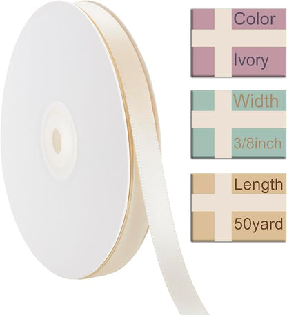 3/8 Inch Ivory Ribbon, 50 Yards Craft Polyester Satin Ribbon Perfect - Image 2