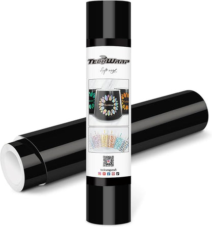 TECKWRAP Permanent Adhesive Vinyl 12" x 10ft, Glossy Black by TECKWRAP