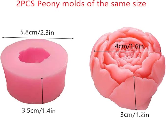 2PCS Peony Flower Silicone Candle Molds Soap Molds Fondant Chocolate Cake Candy - Image 2