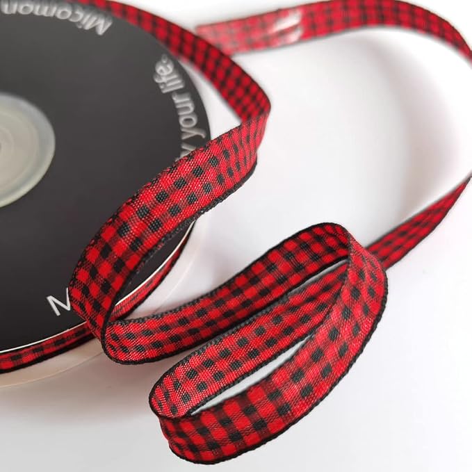 Red and Black Gingham Plaid Checked Ribbon 25 Yards Each Roll 100% Polyester - Image 4
