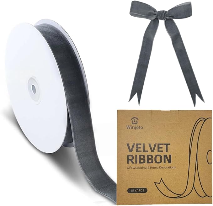 15 Yards Velvet Ribbon 1 Inch Single Face Grey Velvet Ribbon Spool Prefect by Winjeto