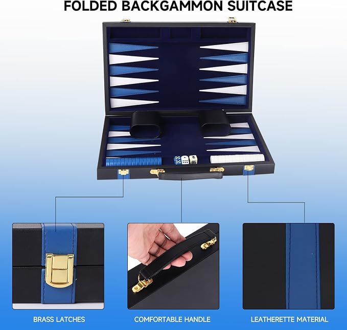 GSE Games & Sports Expert Premium Leather Backgammon Board Game Set, Classic - Image 2
