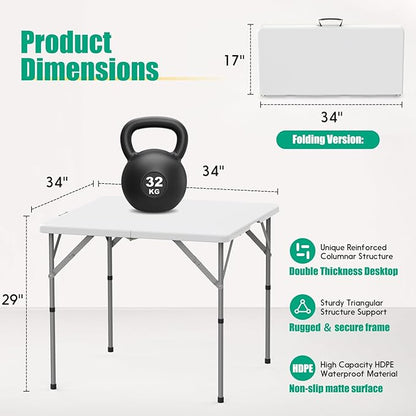 HLPB 34'' Square Folding Card Table 2 Pcs, Fold-in-Half Portable Dining Table - Image 2