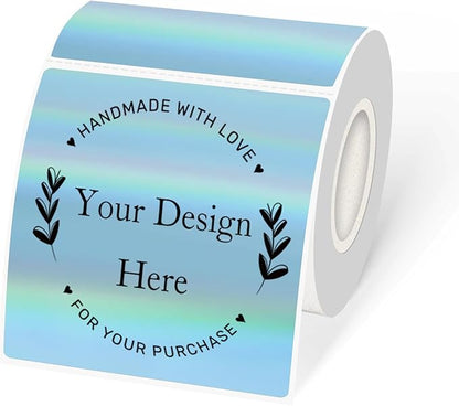 Holographic Square Thermal Labels Stickers 3" x 3", Square Direct Thermal by Unknown