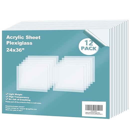 Egofine Plexiglass Sheets Acrylic Sheets 12 Pack of 24x36’’ 0.04 Thick Clear by Egofine