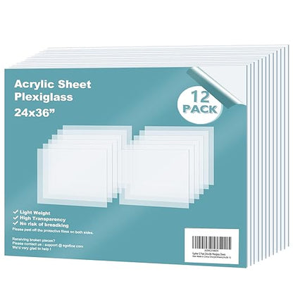Egofine Plexiglass Sheets Acrylic Sheets 12 Pack of 24x36’’ 0.04 Thick Clear by Egofine