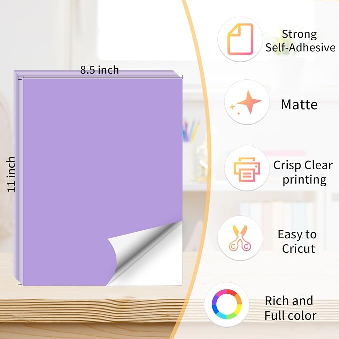 Printable Sticker Paper, 20 Sheets Purple Printable Sticker Paper, Laser/Inkjet - Image 2