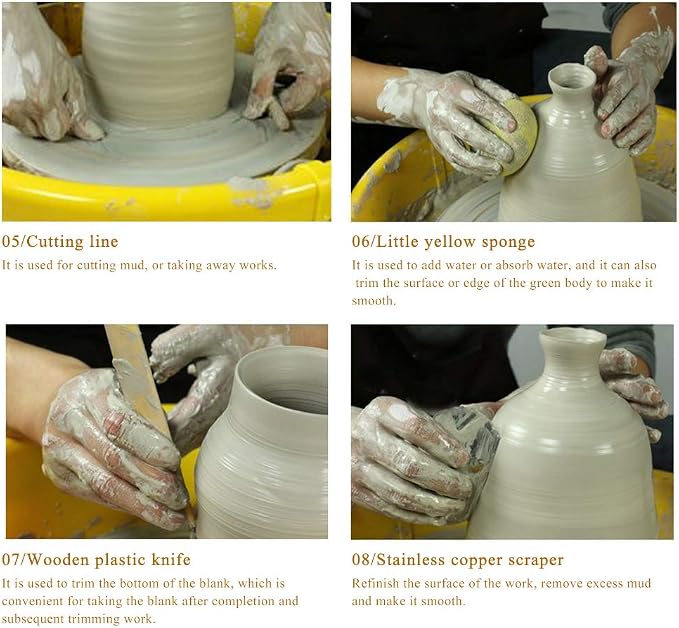 8 Pieces Wooden Pottery Sculpting Clay Cleaning Tool Set, Includes Clay Cutting - Image 5