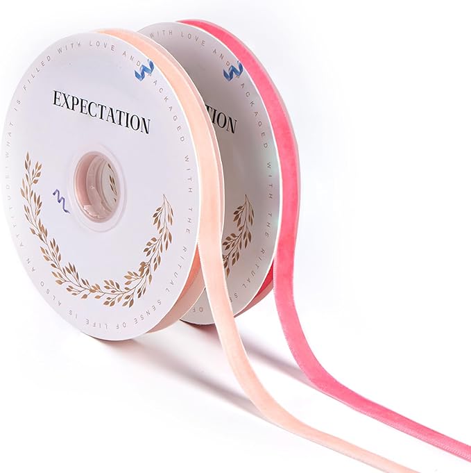 Pink Velvet Ribbon 3/8'' 2 Rolls Total 30 Yards, Use by Unknown