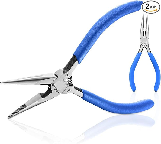 Needle Nose Pliers Set, 2 Pack High Carbon Steel Nose Cutters, Serrated Jaw by mshandto