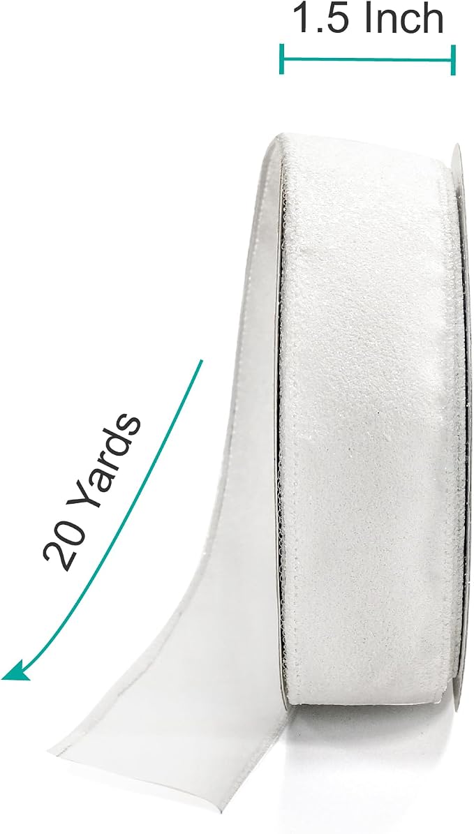 CT CRAFT LLC Glitter Wired Ribbon 1.5" x 20 Yards White - Image 2