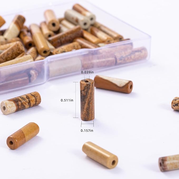 Natural Blown Picture Stone Cylinder Tube Beads 4x13mm 38cm/str Loose Semi - Image 3
