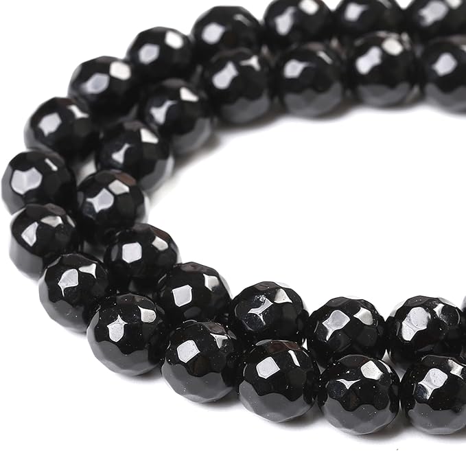 45pcs 8mm Natural Faceted Black Agate Stone Beads - Image 4