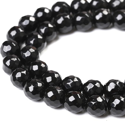 45pcs 8mm Natural Faceted Black Agate Stone Beads - Image 4