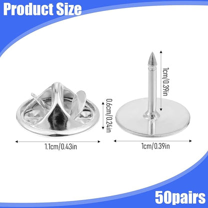 50 Pairs Silver Metal Pin Backs, Butterfly Tie Tacks Blank Pin Keepers Enamel - Image 2