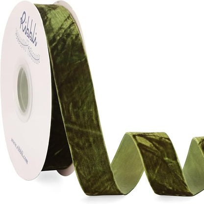 Ribbli Moss Green Velvet Ribbon 1 Inches Luxury Crinkled Green Christmas Ribbon by Ribbli