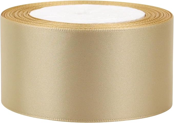 Champagne Solid Satin Ribbon 2 Inch 25 Yards Solid Polyester Fabric Ribbon - Image 6