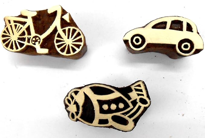 Car Bicycle Plane Wooden Blocks Stamps by CraftsofIndia