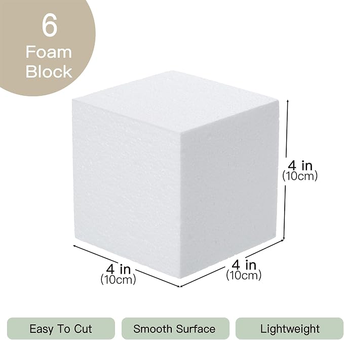 Crafare 4x4x4inch Square Foam Blocks 6 Pack Polystyrene Foam Cubes - Image 3