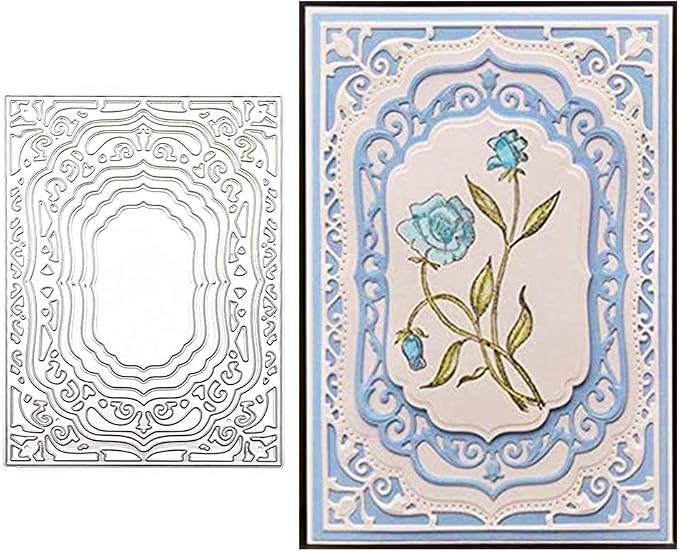 Lace Rectangle Frame Metal Die Cuts, Flower Border Square Frames Layering Label by Kashoer