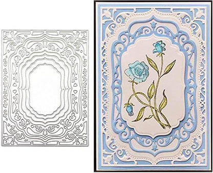 Lace Rectangle Frame Metal Die Cuts, Flower Border Square Frames Layering Label by Kashoer