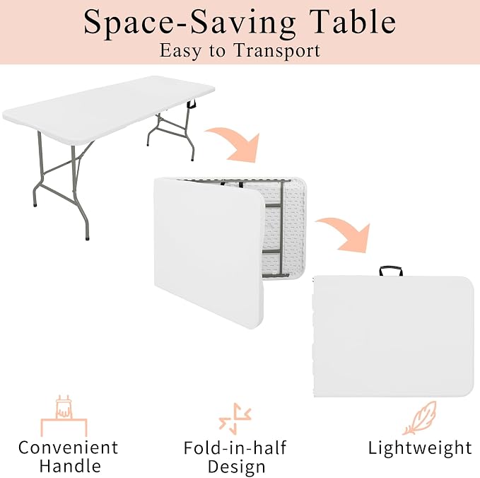 Set of 2 Folding Tables with Carrying Handle Lightweight Rectangular Portable - Image 4
