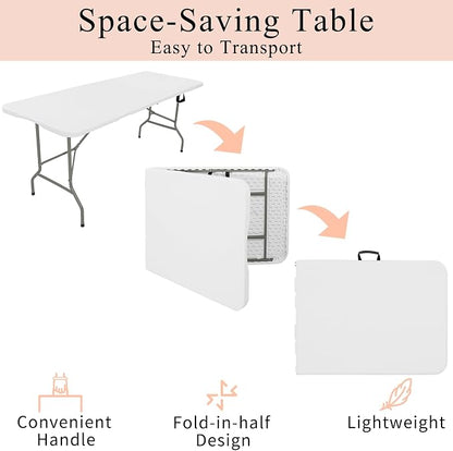 Set of 2 Folding Tables with Carrying Handle Lightweight Rectangular Portable - Image 4