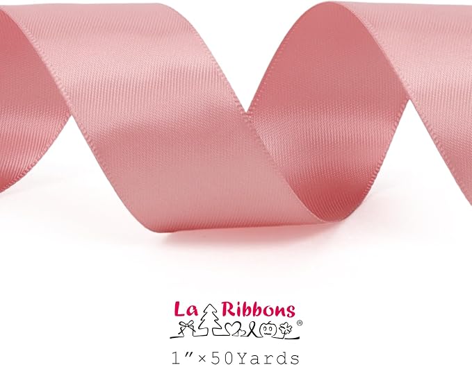 LaRibbons 1 Inch 50 Yard Double Faced Satin Ribbon, Dust Pink Satin Craft - Image 5