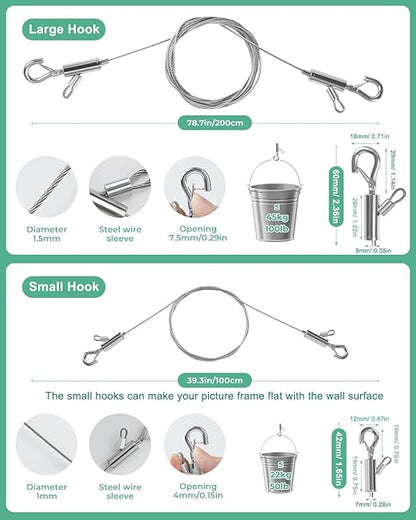 2PCS Adjustable Picture Hanging Wire 1.5m x 1mm Small Hooks, Picture Frame Wire - Image 5