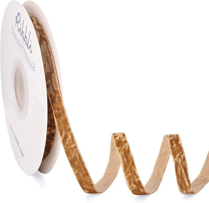 Ribbli Khaki Velvet Ribbon 3/8 Inches Luxury Crinkled Brown Christmas Ribbon by Ribbli