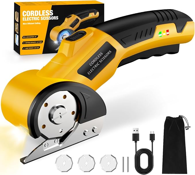 Cordless Electric Scissors: 4V Rechargeable Cardboard Cutter, 3 Blades by Unknown