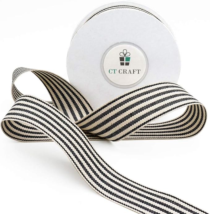 CT CRAFT LLC Ivory Cotton Black Stripes Ribbon 1" x 10 Yards - Image 7