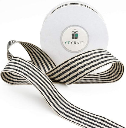 CT CRAFT LLC Ivory Cotton Black Stripes Ribbon 1" x 10 Yards - Image 7