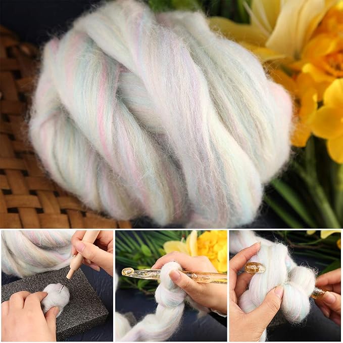 3.53oz Wool Roving Yarn, Fiber Roving Wool Top, Needle Felting Supplies - Image 4
