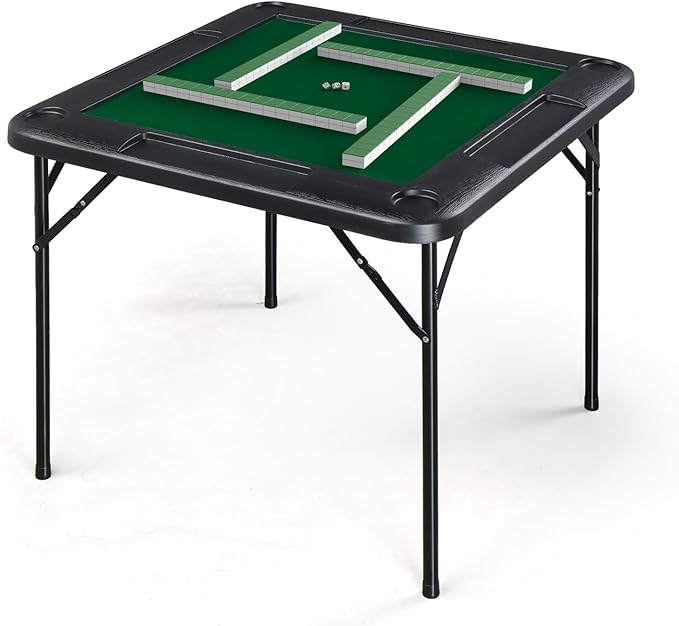 PEXMOR 35" Foldable Mahjong Table, 4 Player Card Game Table w/Cup Holders & by PEXMOR