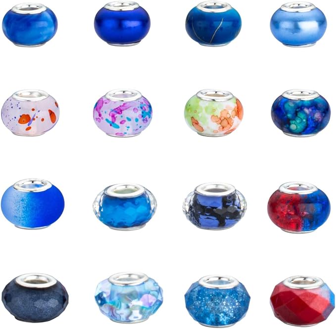 LAIDANLA Blue Mix Large Hole Beads，100pcs 15mm European Large Hole Beads Bulk - Image 4