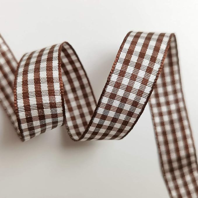 Micomon Brown and White Gingham Ribbon Buffillo Gingham Ribbon 25 Yards Each - Image 3
